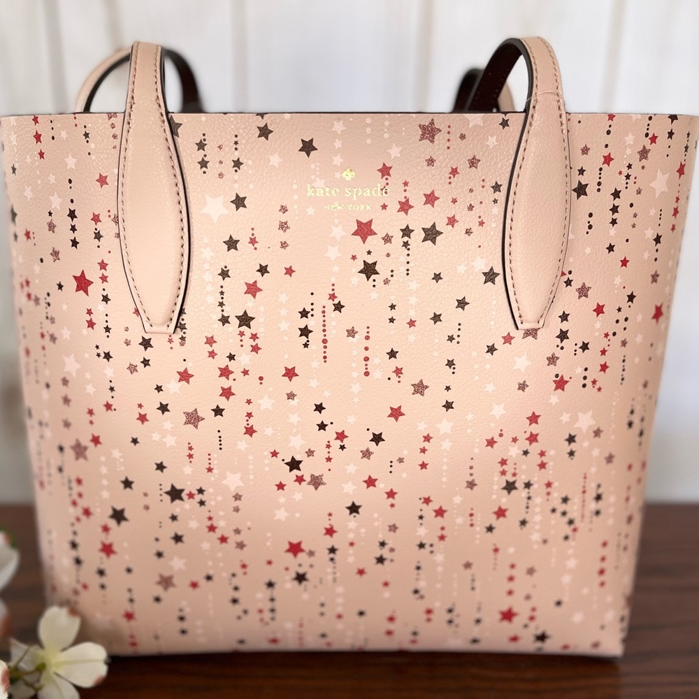⭐️NWT Kate Spade Twinkle Stars Glitter Pink Reversible Tote w/ Wristlet